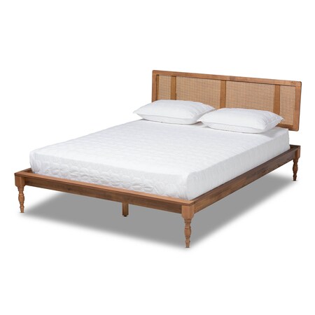 Baxton Studio Romy Ash Walnut Finished and Synthetic Rattan Full Size Platform Bed 159-9818-9819